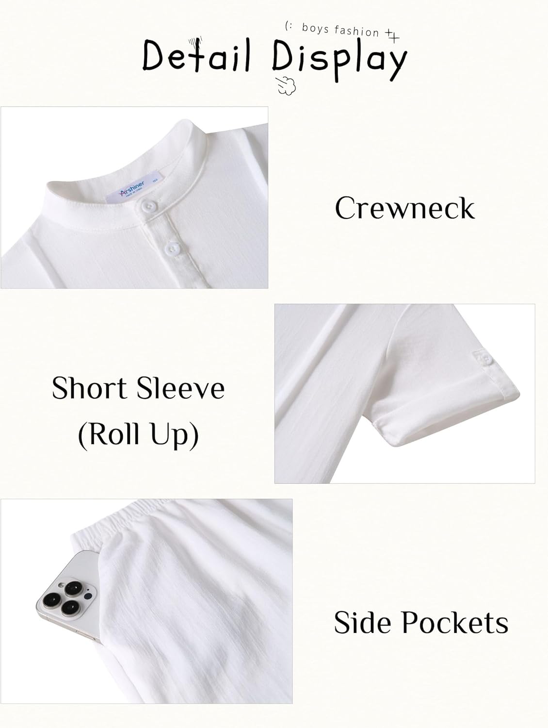 Arshiner Boy's 2 Pieces Linen Sets Short Sleeve Henley Shirt and Shorts Summer Beach Matching Outfits 4-12 Years - Image 7