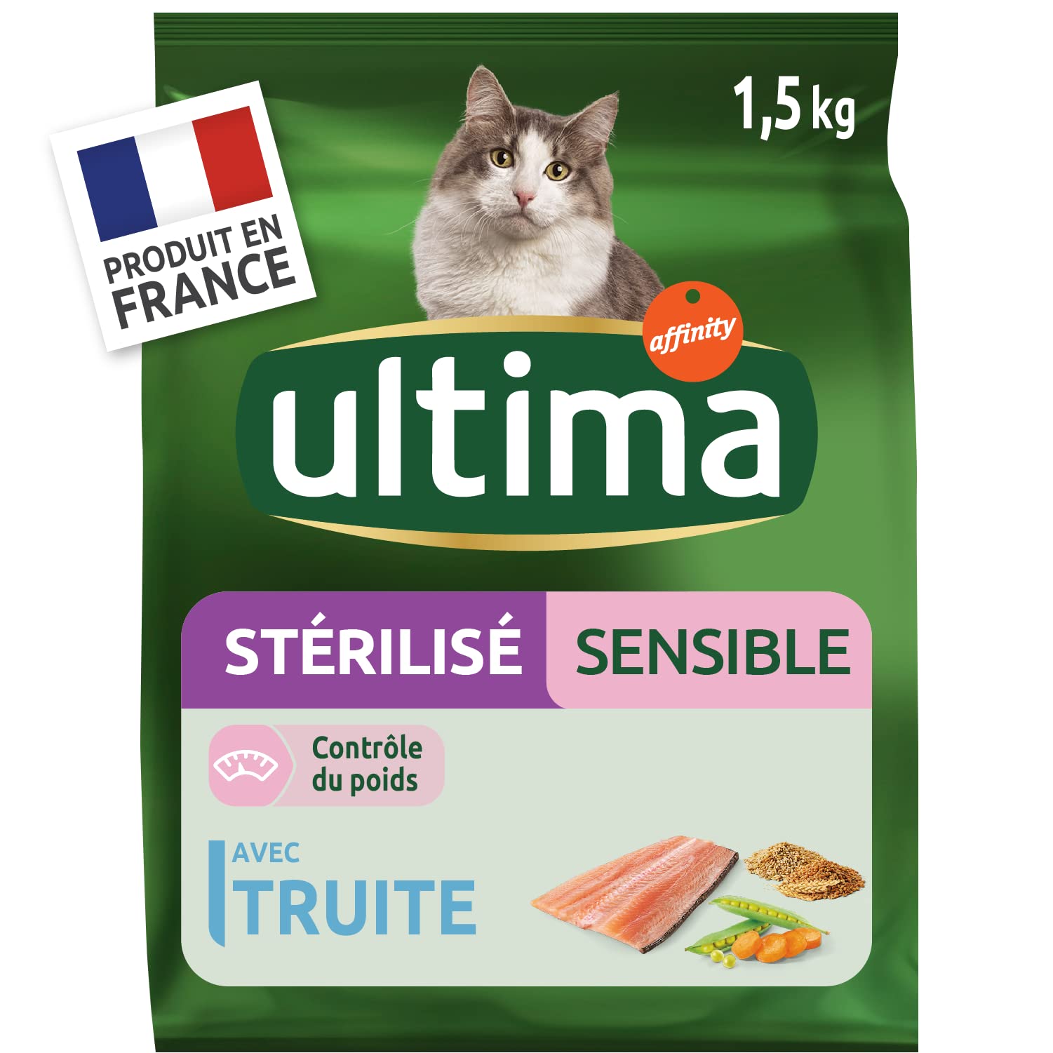 Ultima Czułe karma dla sterylizowanego kota z pstrągiem - opakowanie 8 x 1,5kg - łącznie 12kg