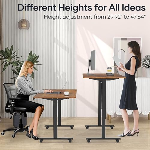 Miniatura 3 de Crenova Escritorio para computadora de pie, escritorio eléctrico de altura ajustable para oficina en casa, mesa de juego de 55 x 28 pulgadas (marrón