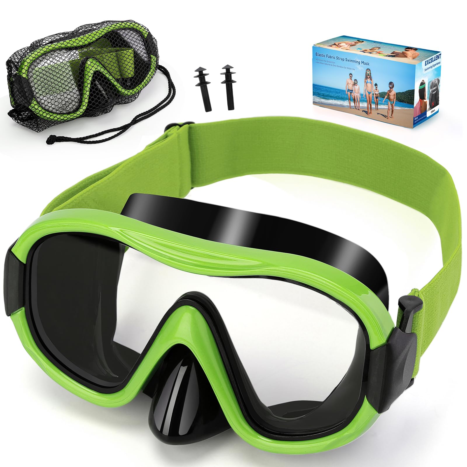 Diving Mask , Professional Anti-Fog Snorkel Goggles, Anti-Leak Swim Mask with Soft Adjustable Strap &amp; Mesh Bag, Earplug