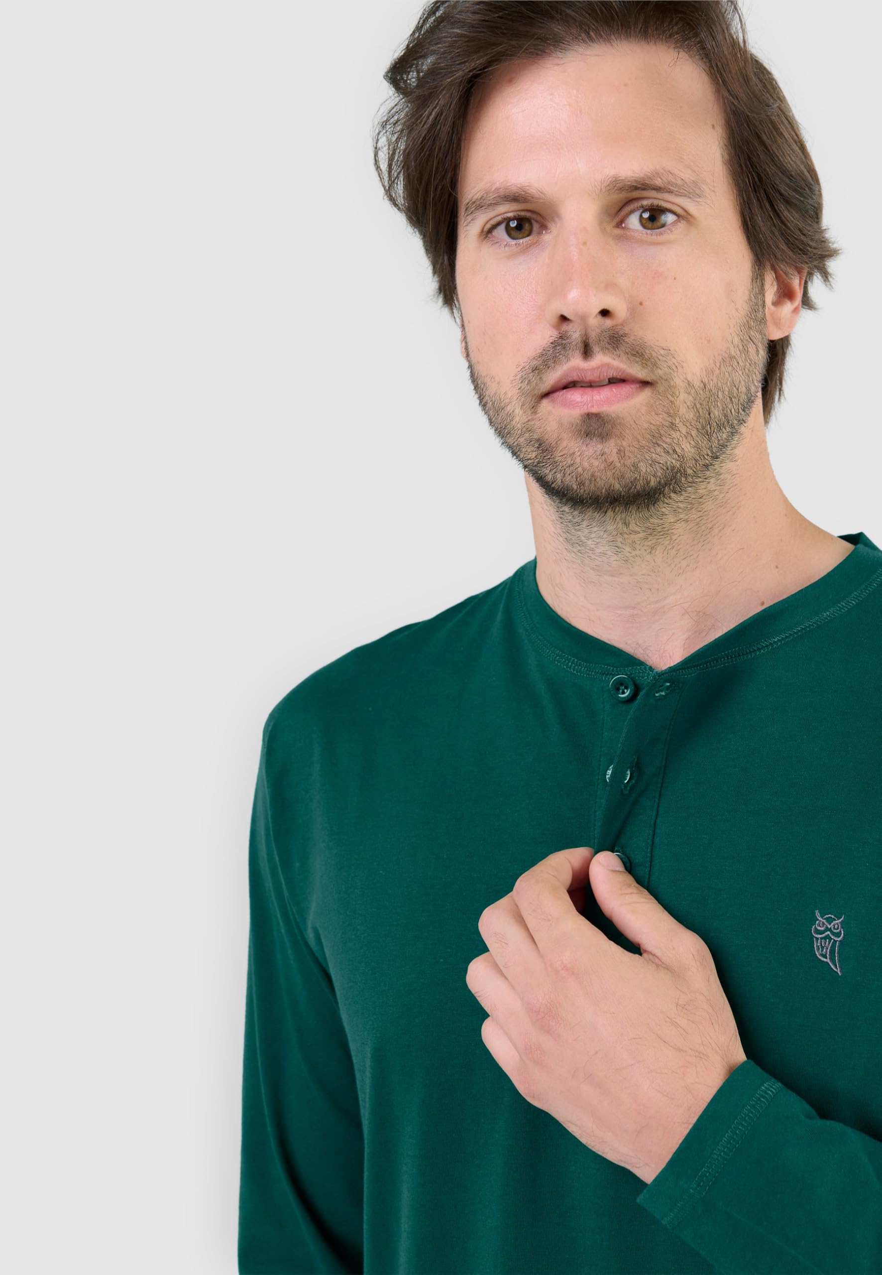 El Búho Nocturno Haut Pyjama Homme Manches Longues Uni T-Shirt Homme, 100% Coton, Vert 7529, XL