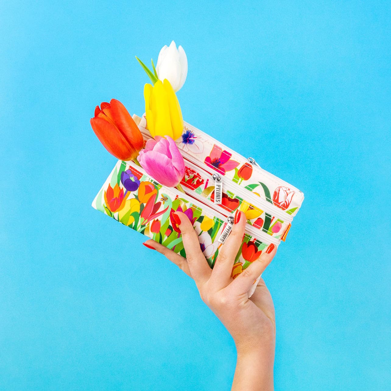 PYLONES : Zip Pouch – Pochette 3 Zips – Tulipani, multicolore