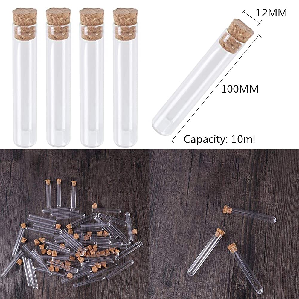 Produktbild von 10x Reagenzgläser Aus Kunststoff Mit Korken – 12x75 Mm, Transparent, Für DIY, Geschenke, Gewürze & Labor