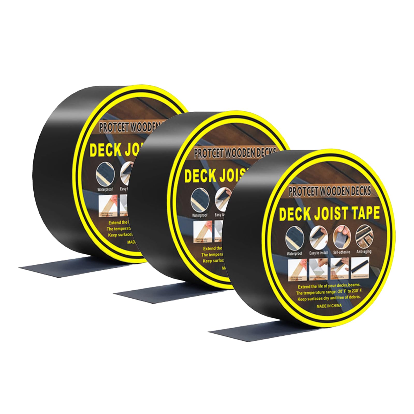 Butyl Joist Tape, Self-Adhesive Deck Joist Tape for Decking, Waterproof Deck Joist Tape for Top of Joists, Rim Joists, Under Joists and Beams for Decking/Protect Deck Wood (5cm x 15m) 3 Rolls