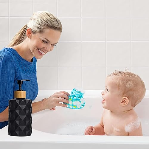 Miniatura 7 de Juego de dispensador de jabón de vidrio negro con bomba de bambú, jabón líquido recargable de 12 onzas, dispensador de loción para decoración