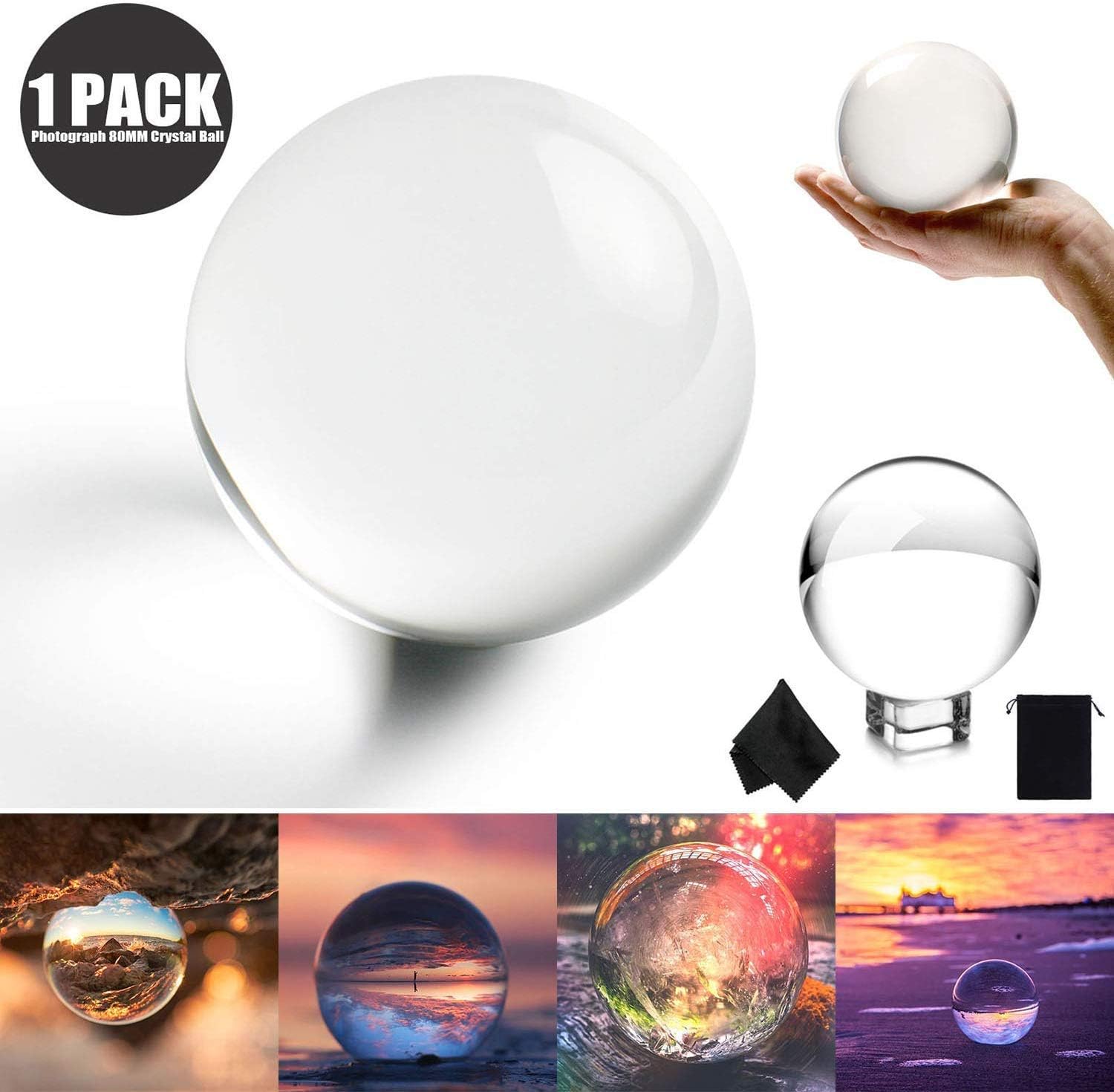 Emopeak Photograph Crystal Ball, LenBa Pro Original K9 Clear Lens Ball, LensBall with Crystal Stand, Photography Accessory