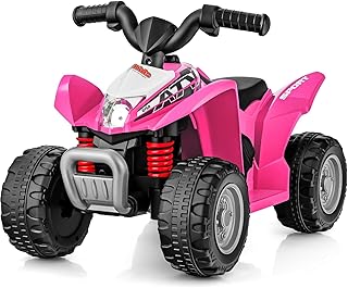 OLAKIDS Kids Ride On ATV, 6V Electric Vehicle for Toddlers, 4 Wheeler Battery Powered Motorized Quad Toy Car for Boys Girls with LED Lights, Horn (Coral)