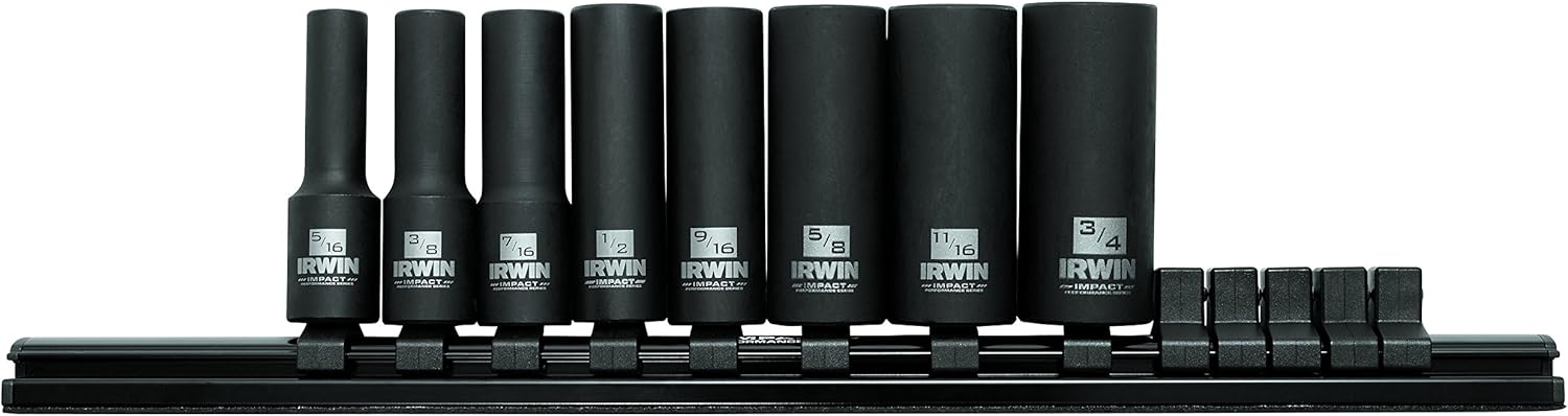 IRWIN Tools 1877481 Impact Performance Series Deep Well Socket Bits, 3/8-Inch Square Drive, 8-Piece