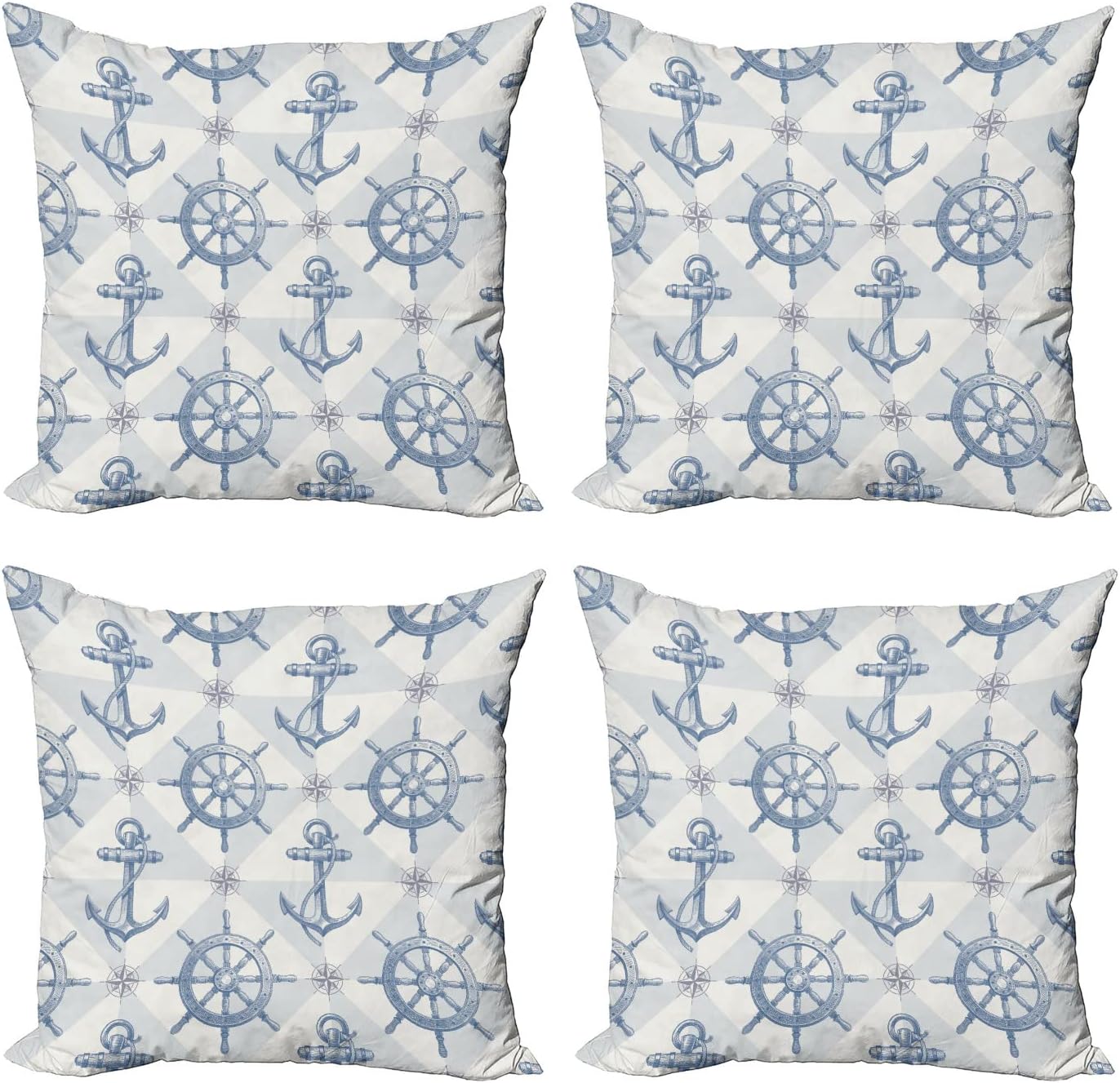 Lunarable Paint Throw Pillow Cover Set of 4, Botanical Beauty Floral Garden Daisy Magnolia Peony Lily Bloom Butterfly, Square Cushion Covers Decor for Bed Couch Sofa, 18"x18", Night Blue Reseda Green