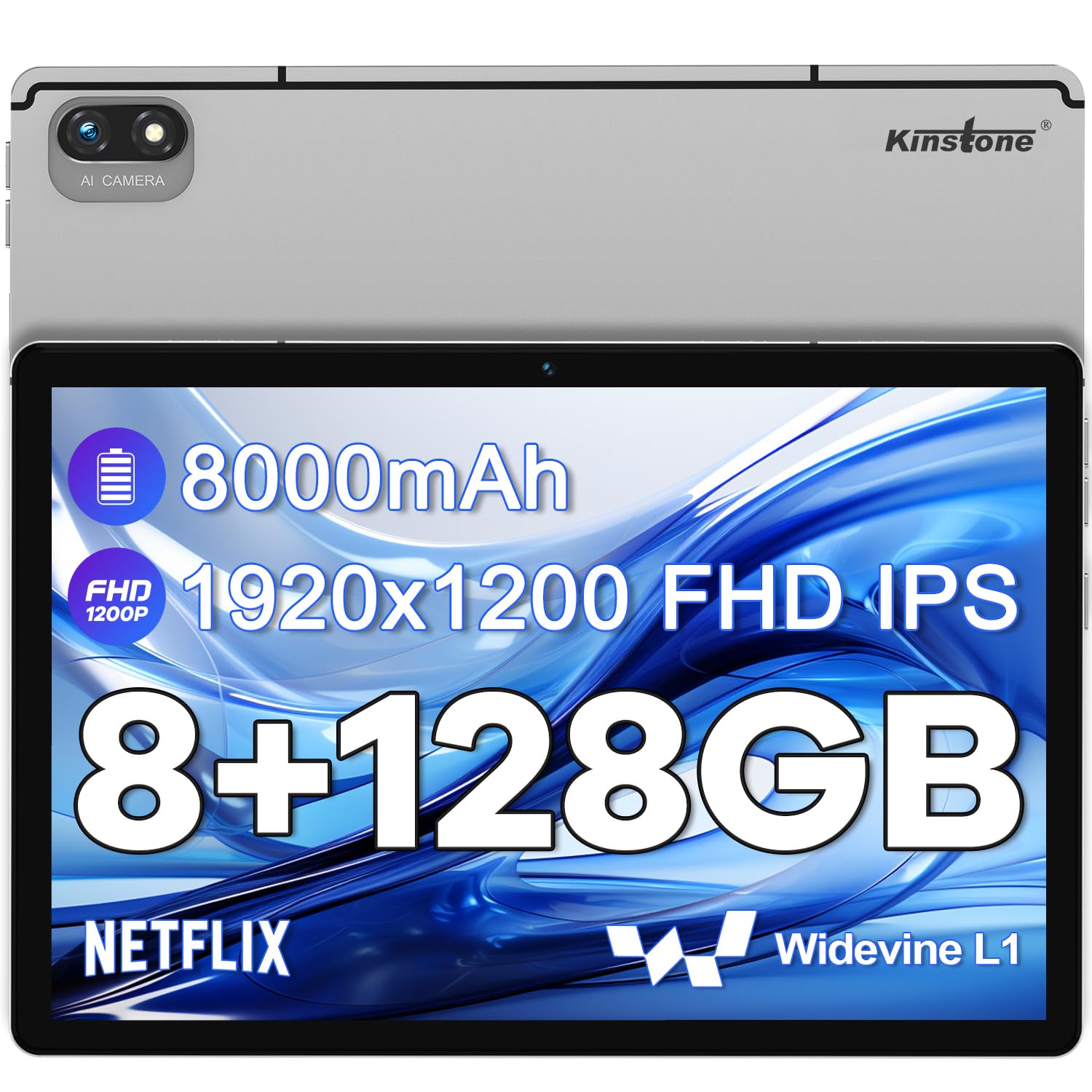 Kinstone Android Tablet 10.1 inch, 8GB+128GB, 8000mAh 2.0GHz Fast