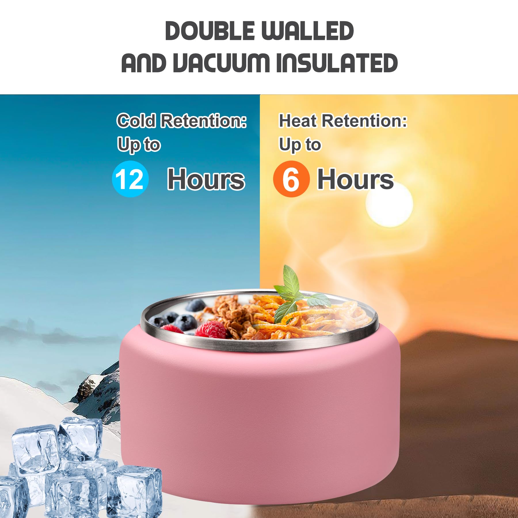 Itslife Thermo per Alimenti 400ml con Coperchio a Fibbia, Contenitore Termico Bambini di Acciaio Inossidabile, Portavivande Termico per Picnic, Scuola e Ufficio, Rosa