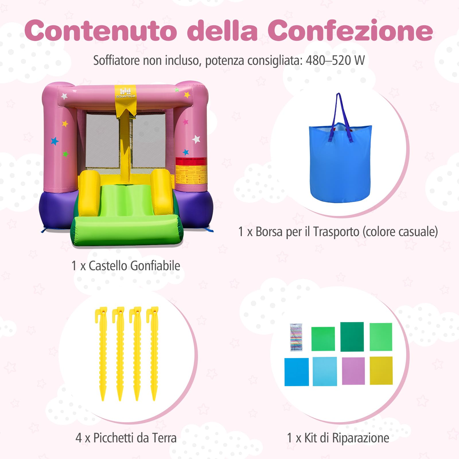 COSTWAY Castello Gonfiabile per Bambini, con Trampolino e Scivolo