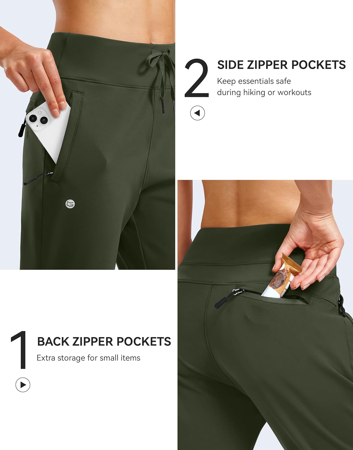 G Gradual Women's Fleece Lined Joggers Water Resistant Hiking Pants High Waisted Winter Thermal Sweatpants 3 Zipper Pockets - Image 4