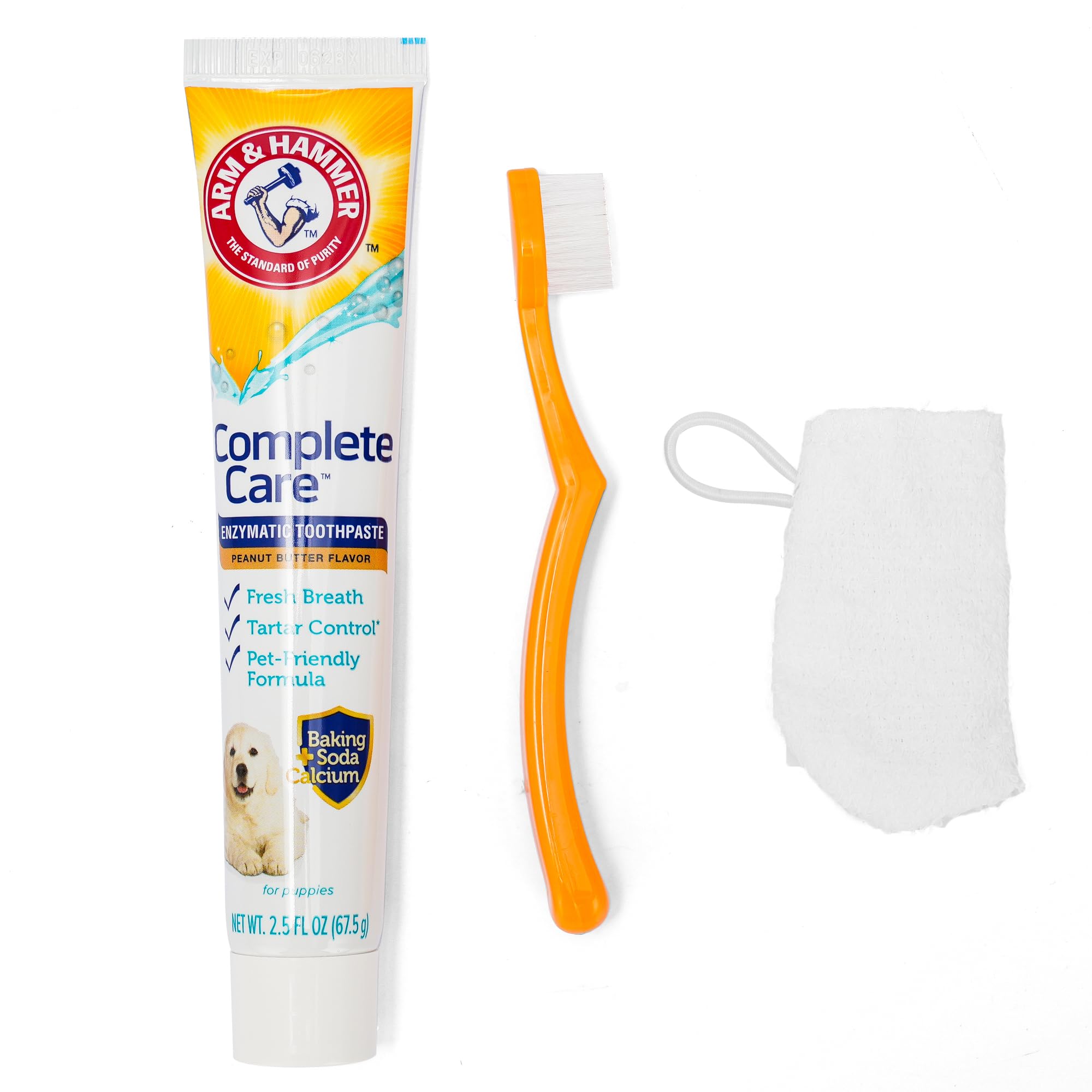 Arm & Hammer Complete Care Puppy Dental Kit, Chicken Flavor Enzymatic Dog Toothpaste, Toothbrush, & Microfiber Brush, Baking Soda + Calcium, Enhanced Formula, 2.5oz