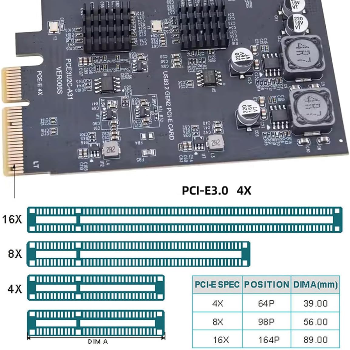 10Gbps Three Type-A USB3.0 Socket & Dual USB3.1 Type-C USB-C Back Panel to PCI-E Express Card Adapter ASM3142 VL822
