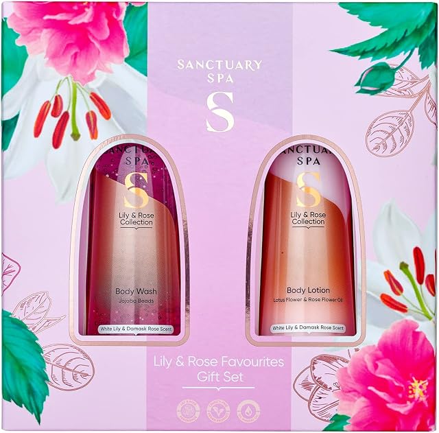 Sanctuary Spa Gift Set, Lily and Rose Gift For Women, Birthday, Christmas, Vegan and Cruelty Free 300 ml