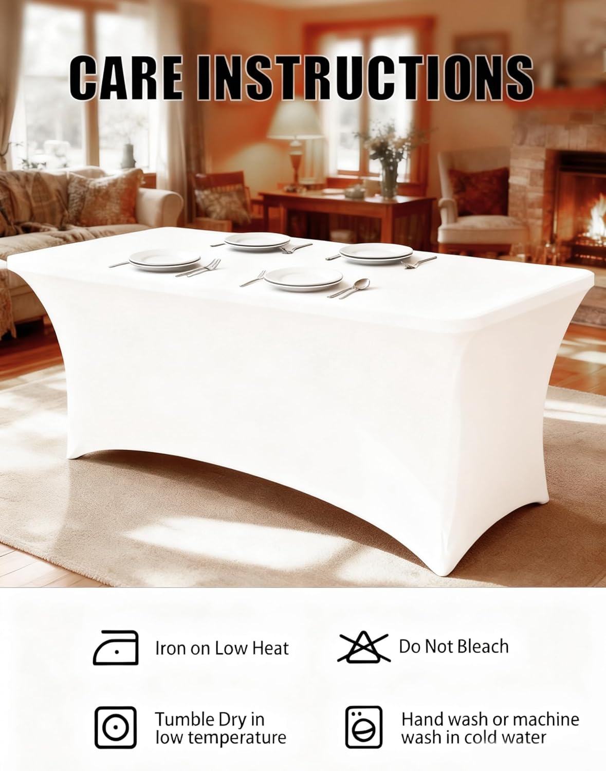 6FT White Table Cloth - 2 Pack Fitted Stretch Rectangle Spandex Tablecloth, Washable Table Cover for Party, Picnic, Wedding, Banquet, Birthday and Festival(30" x 72") - Image 6