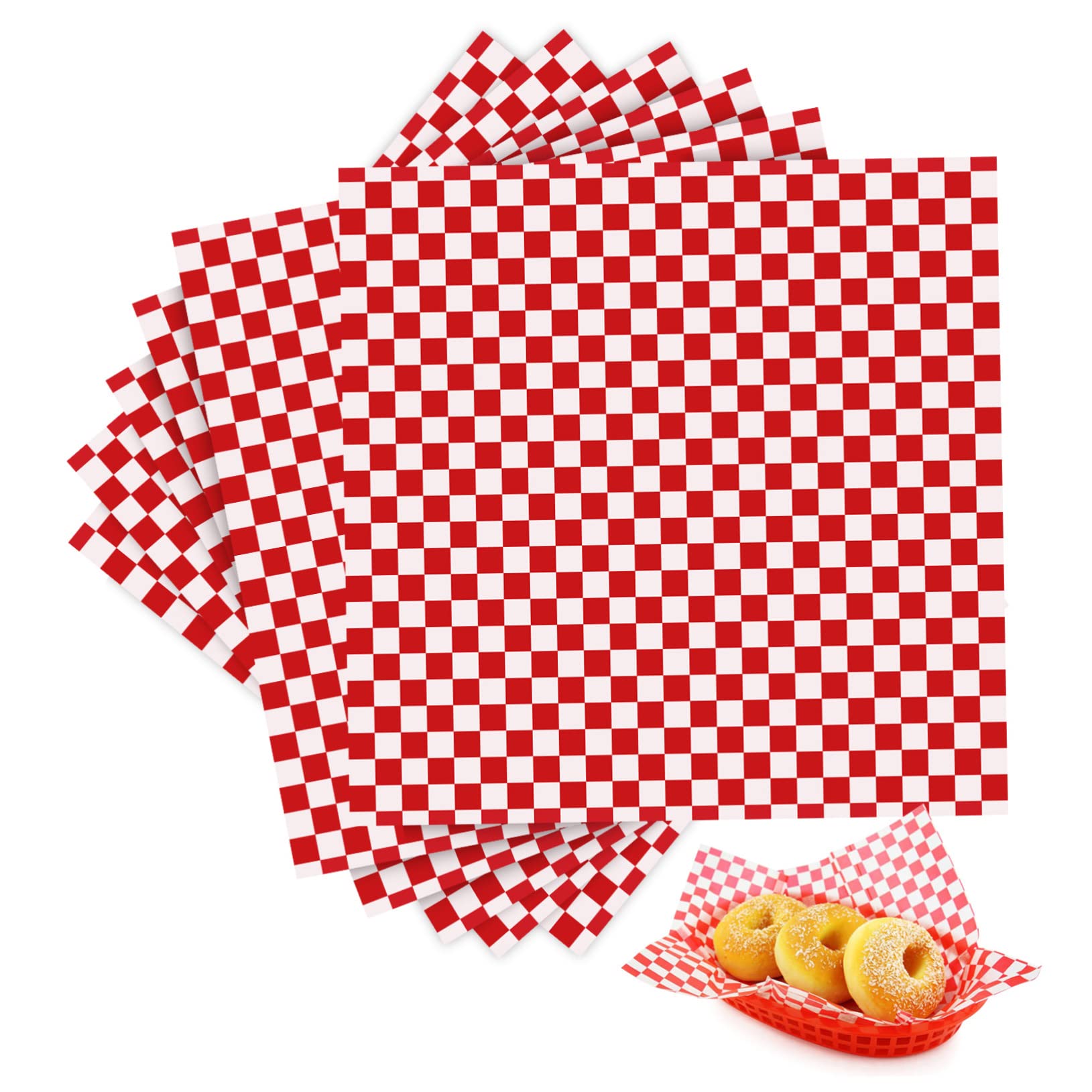 Unomor Bread Basket for Serving Cover 24pcs Waxed Paper Food Wrapping Sheets Checkered Pattern