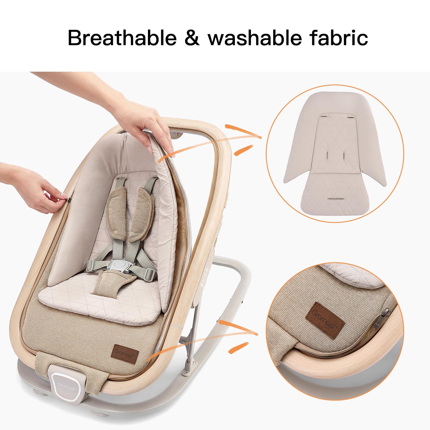 Gromast Sedia a dondolo 2 in 1 per neonati, dondolo portatile con 3 posizioni di reclinazione, giocattoli da appendere e borsa da viaggio - Beige