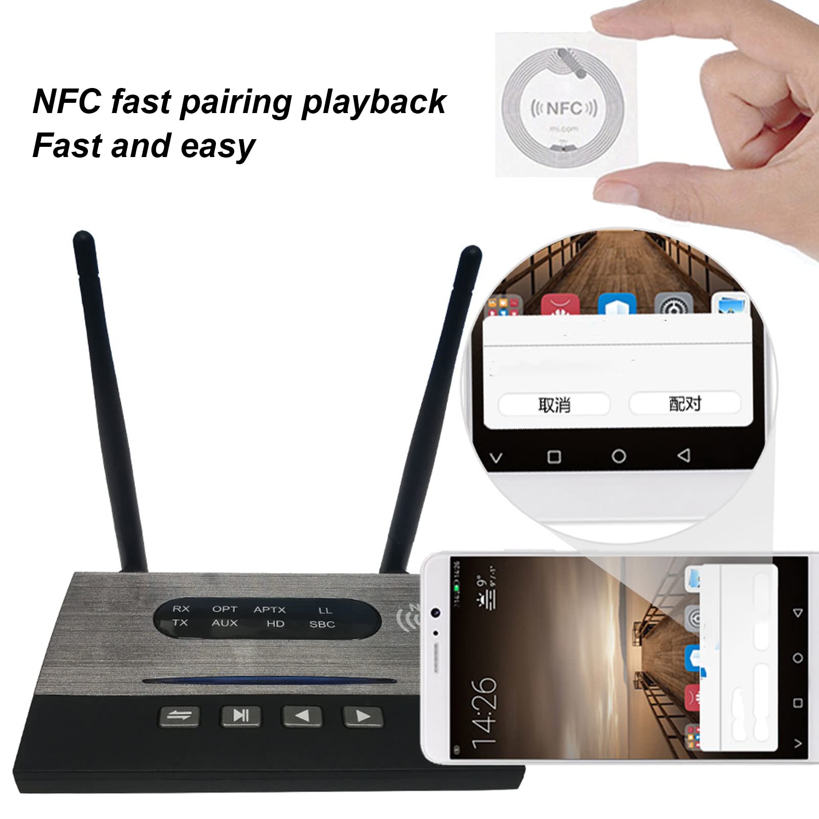 Zunate Receptor Transmisor Bluetooth 5.0, Adaptador de Audio Bluetooth 2 en 1, Adaptador de Sonido AUX de 3,5mm óptico Inalámbrico SPDIF de Baja Latencia AptX para TV, Auriculares con Altavoz Estéreo