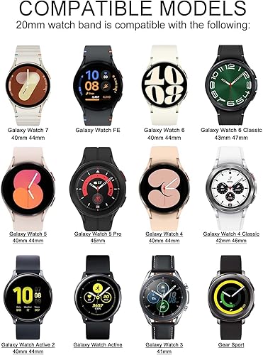 Miniatura 7 de 8 Pack Slim Band Compatible with Samsung Galaxy Watch 456 40mm 44mm, Active 2 40mm 44mm, Galaxy Watch 46 Classic, Galaxy Watch 5 Pro, 20mm Soft
