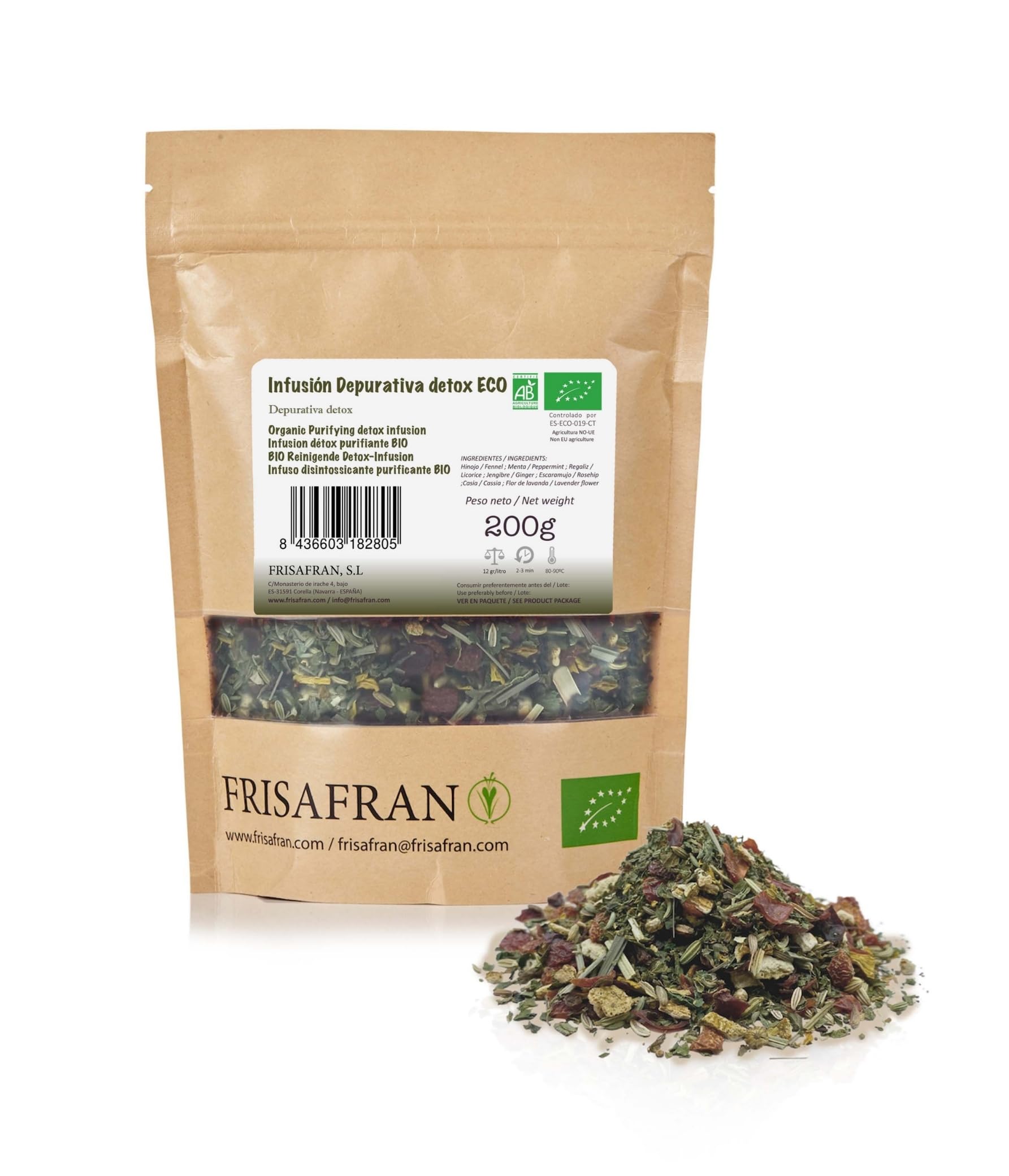 FRISAFRAN | Bio Detox Reinigungsinfusion 200g | Verdauungs | Entzündungshemmend | entwässernder Tee mit harntreibender Wirkung | Detox Eigenschaften | Natürliches Antioxidans | keine Zusatzstoffe