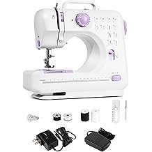Portable Sewing Machine for Beginners, Mini Electric Sewing Machine with 12 Stitches 2 Speeds Foot Pedal, Dual Power Small Handheld Sewing Machine for Home Travel Easy to Use Purple Maquina de Coser