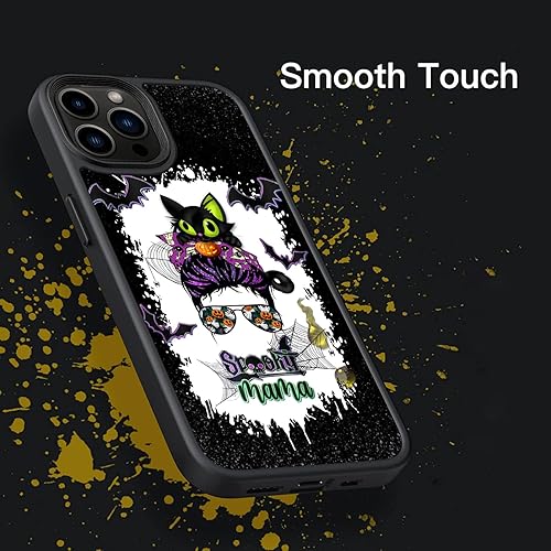 Miniatura 4 de Funda de teléfono de Halloween con diseño de gato negro desordenado y murciélagos espeluznante para mamá, compatible con iPhone 15, 14, 13, 12, 11