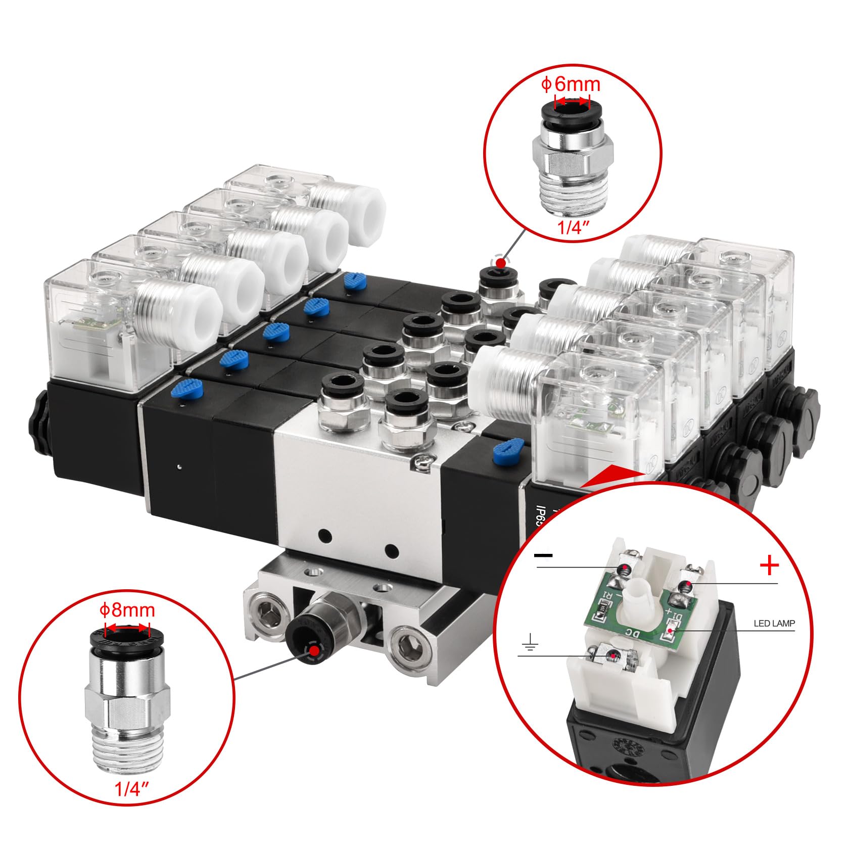 Heschen Magnetventil 4V230-08C – 5/3-Wege, 12V DC, PT1/4, Mittengeschlossen