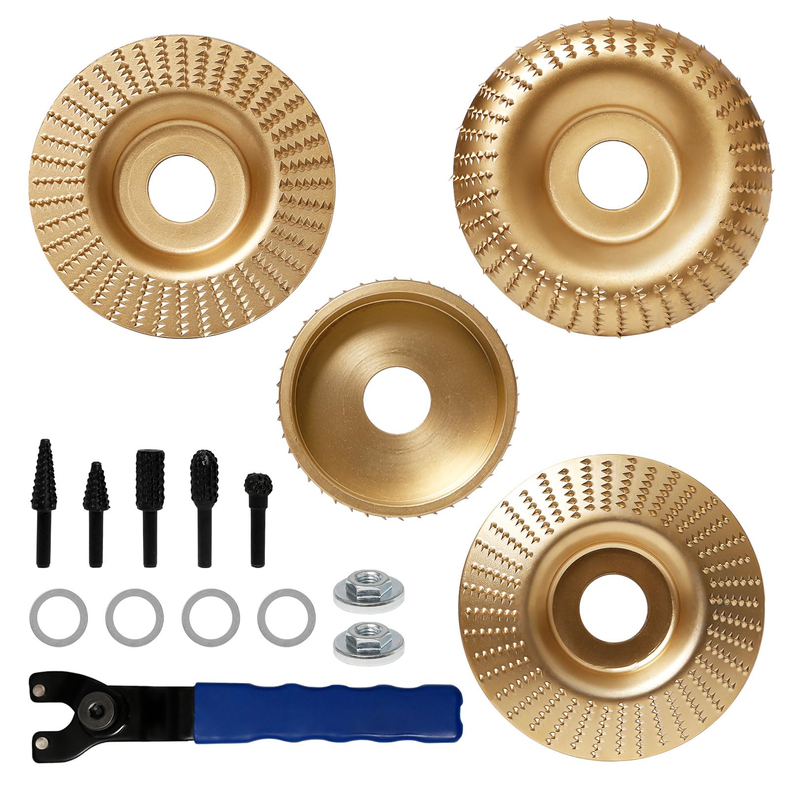 4 Piezas Disco Radial Madera Amoladora Muela Abrasiva, 100mm Disco Desbaste Madera Abrasivo con 5 Fresas Giratorias, DiáMetro Interior 22,2 mm para Smerigliatrice Angolare Tallar y Desbaste