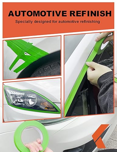 Miniatura 5 de KREFINISH Painters - Cinta adhesiva para pintura de automóvil, color verde, sin residuos, para pintura automotriz, resistente al calor para cabina