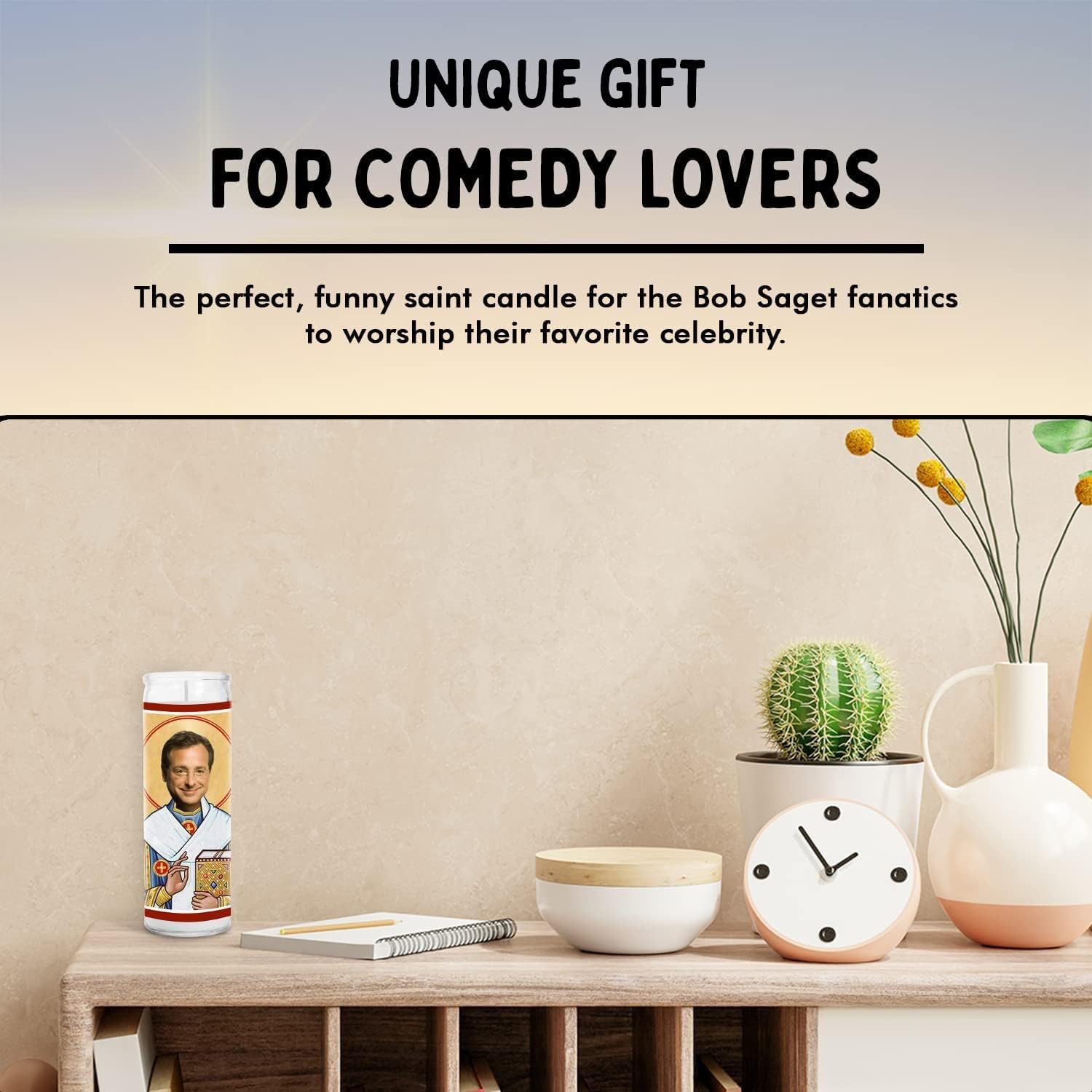 Bob Celebrity Glass Jar Candle – Unscented Handmade Soy Wax Votive Candle – Unique Gift for Comedy Lovers – Home Decor Collectible for Living Room & Office – 8 Inch