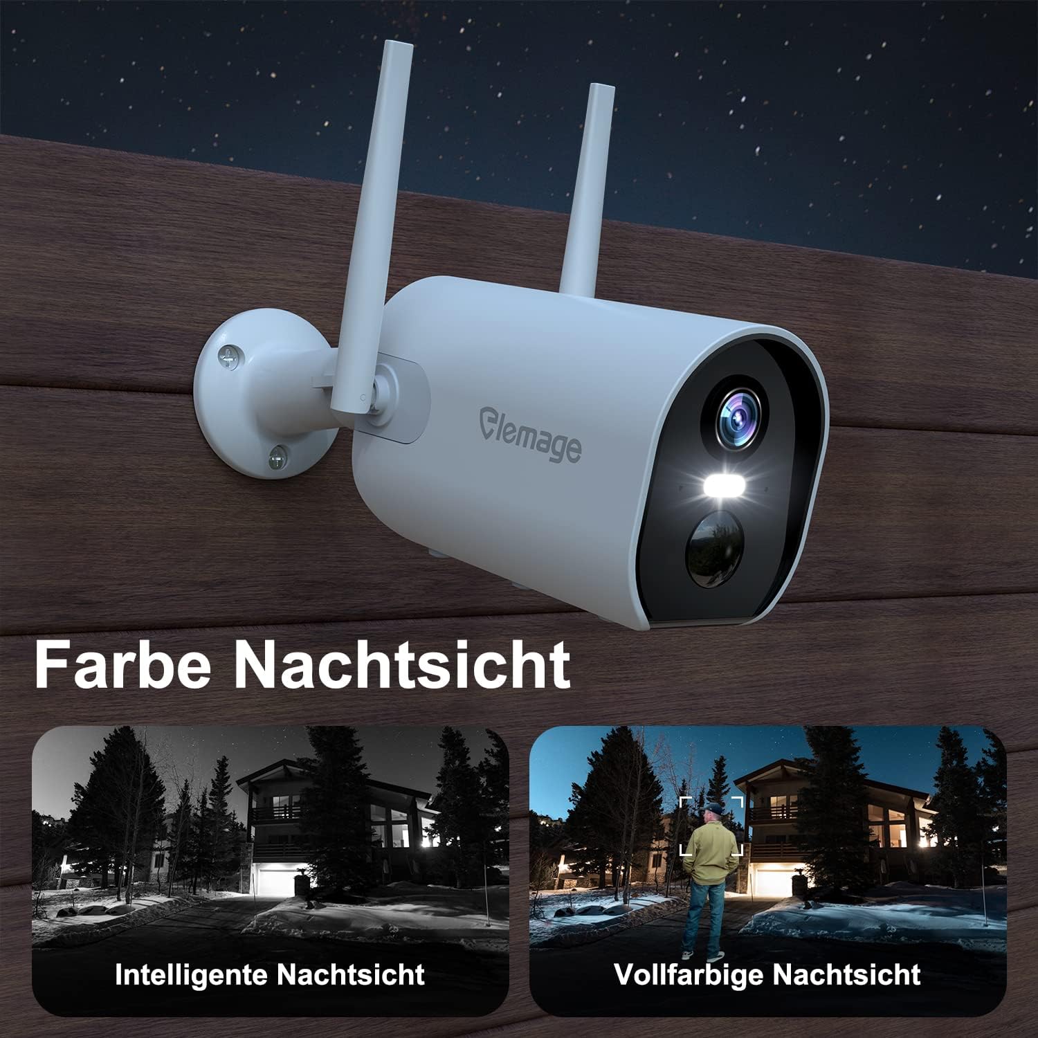 elemage 2K Wireless Battery Security Camera night vision comparison