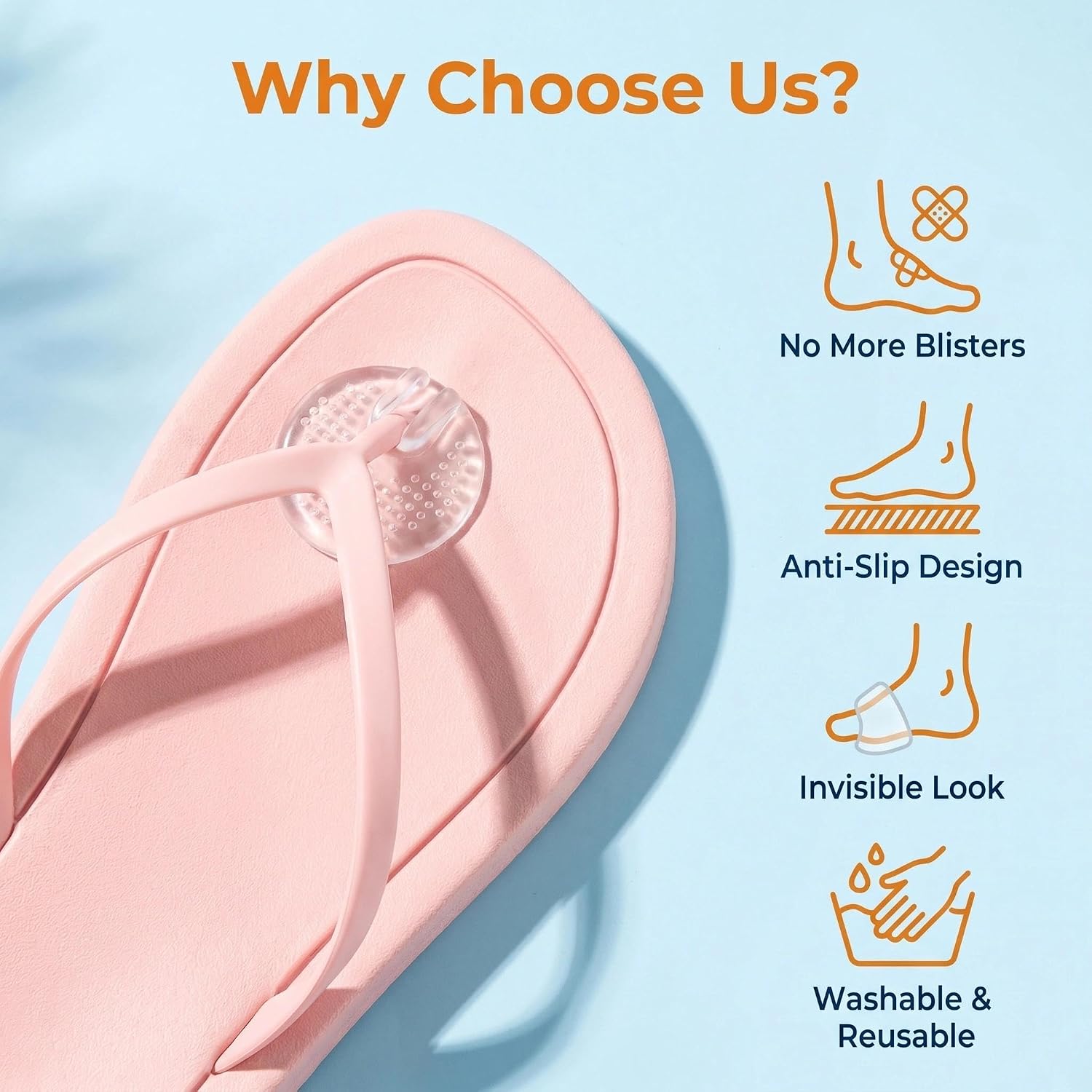 6 Pcs Silicone Thong Sandal Toe Protectors Flip Flop Gel Toe Guards Cushion Pain Prevention and Non-Slip Cushions Between Toes for Sandals Clear