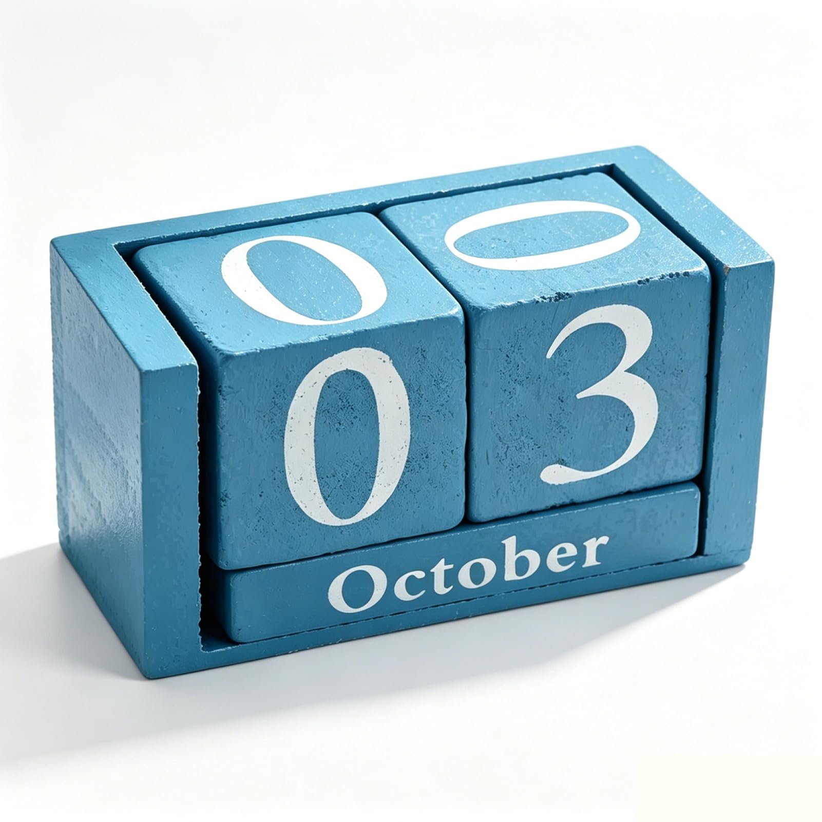 Block Calendar, Vintage Perpetual Calendar Wooden Blocks Perpetual Date Block Month Date Display for Home Office Desk Decoration (Blue)