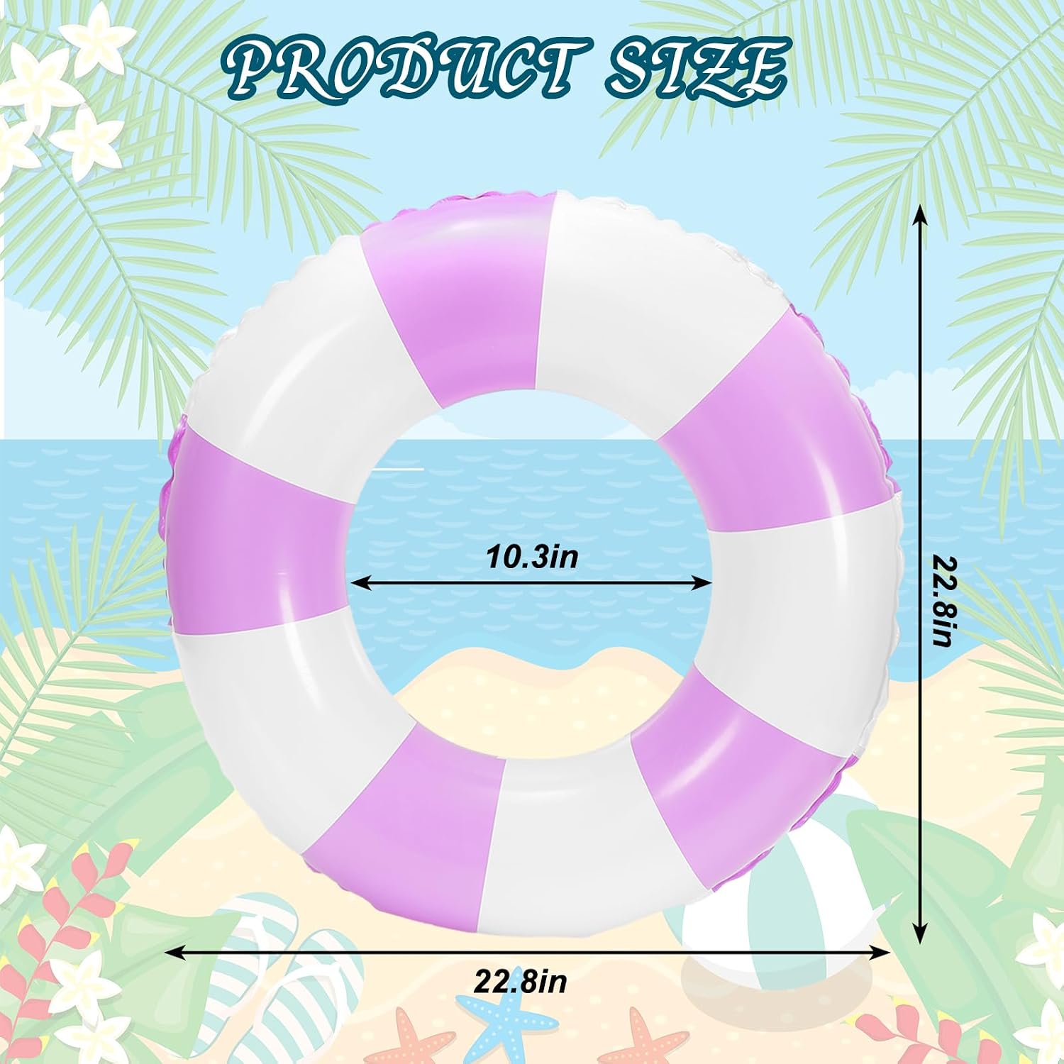 Whaline 4Pcs Inflatable Swimming Float Toy Striped Swim Ring Fun Print Pool Lounger Tube for Summer Swimming Beach Party