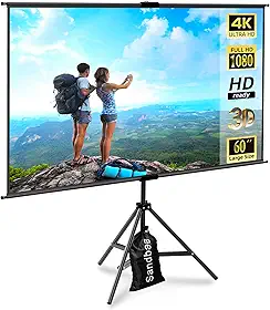Tela de Projeção Portátil de 60" com Tripé, Tela de Projeção Compacta E Móvel para Espaços Pequenos, Altura Ajustável E Sem Rugas para Uso Interno, Externo, Em Camping E No Escritório