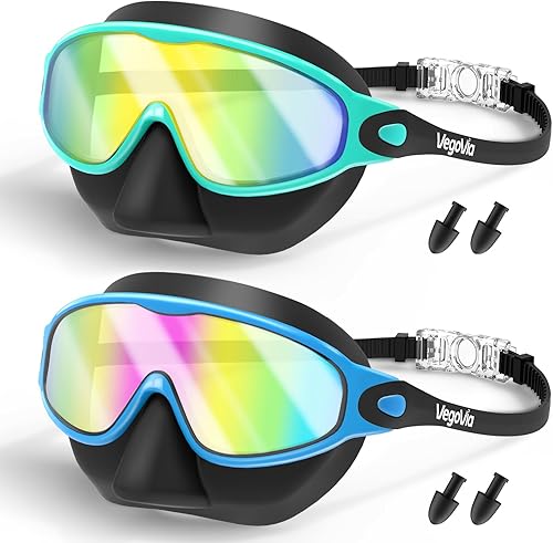 Paquete de 2 gafas de natación para niños con cubierta para la nariz, gafas de natación antivaho con protección UV para niños y jóvenes de 3 a 15