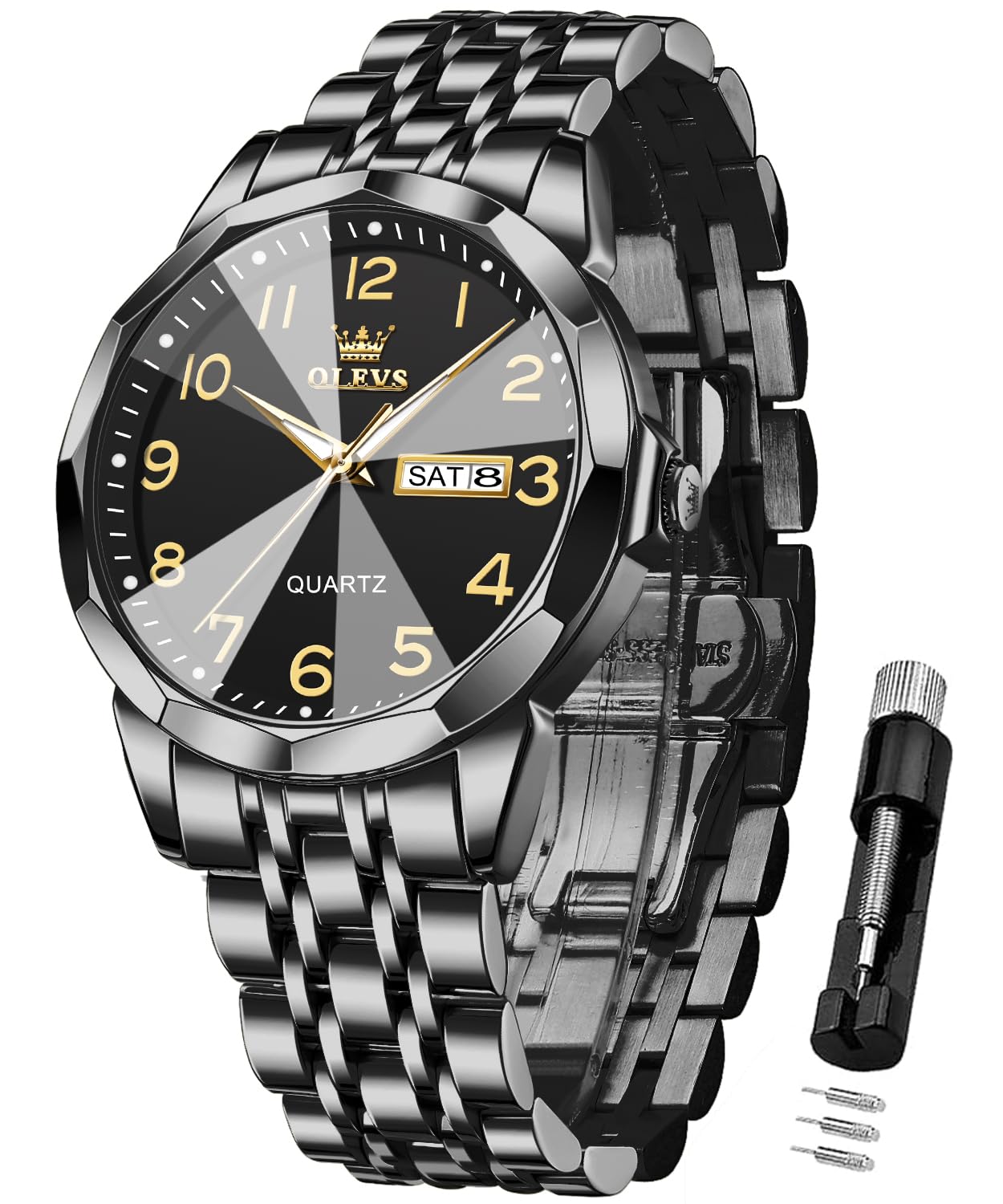 OLEVS Montre Homme Quartz Index Diamants Acier Inoxydable Étanche Lumineuse Date Cadeau Luxe