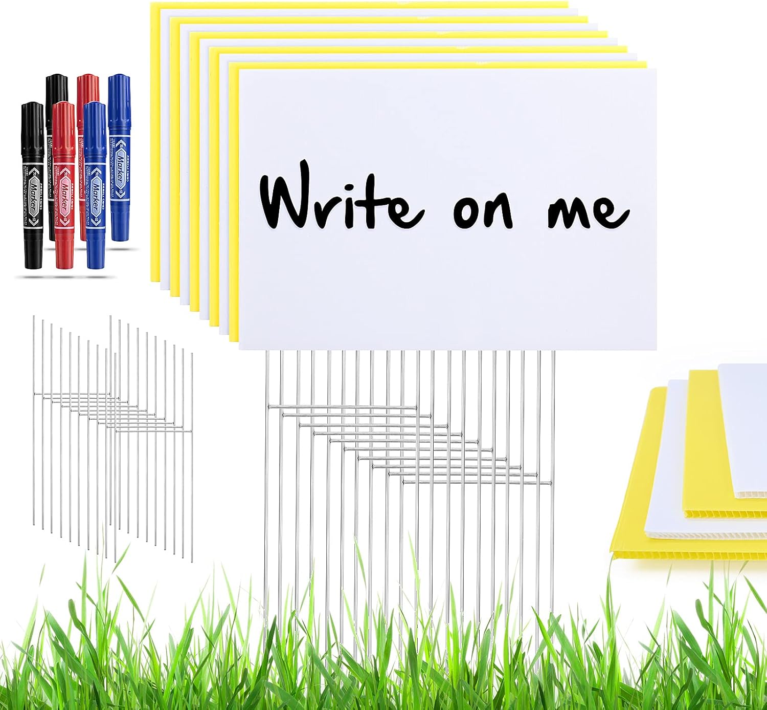 Blank Yard Signs with Stakes -10 Pack 12 x 18 Inches White and Yellow Plastic Yard Lawn Sign with 6 Markers for Happy Birthday,Garage Sale Signs, Rent, Guidepost Decorations (5 white + 5 yellow) : Patio, Lawn & Garden