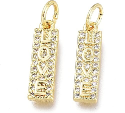 Miniatura 2 de Fashewelry 10 colgantes de latón con circonita cúbica, con micro pavé de circonita cúbica, rectángulo, oro de 18 quilates, mensaje inspirador,