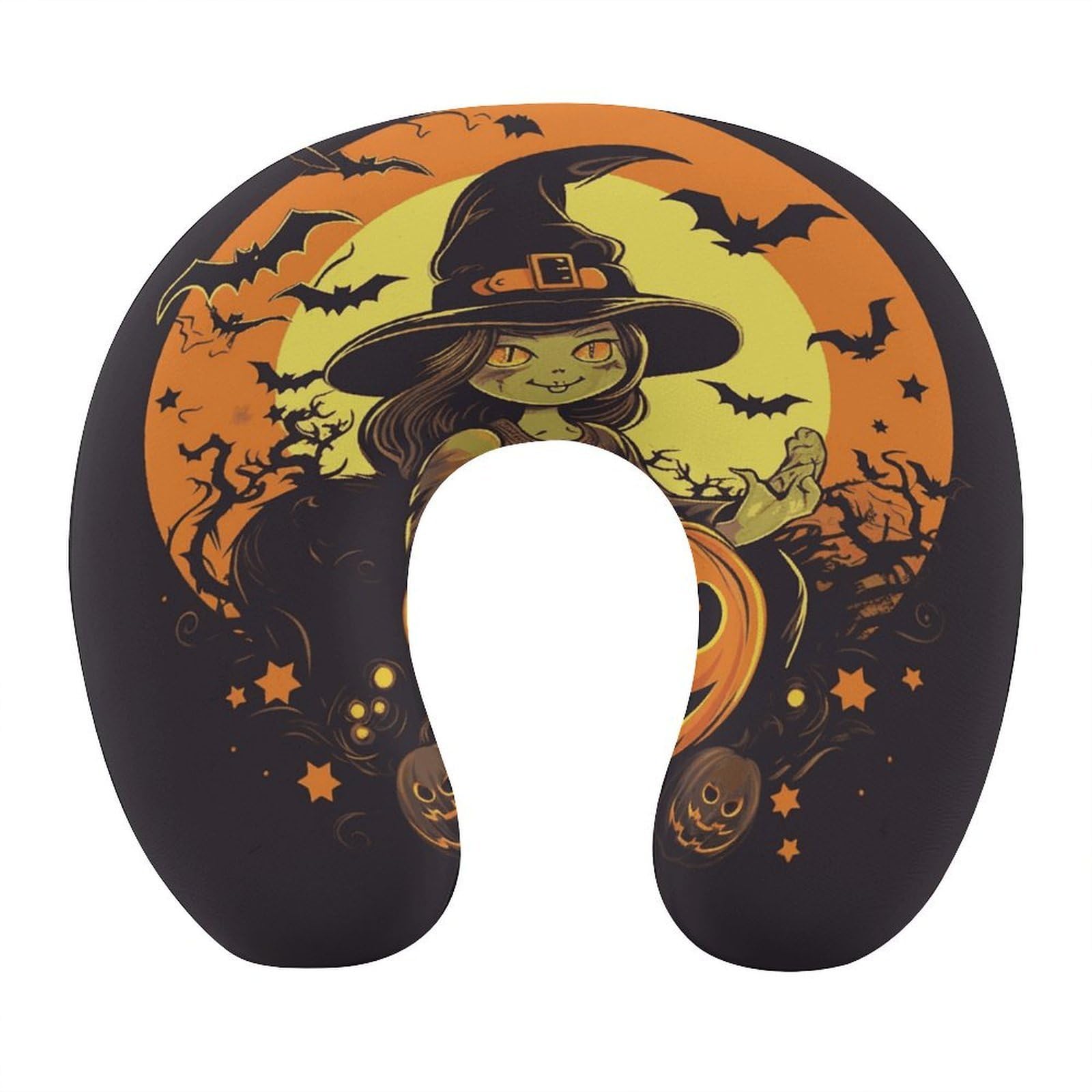 Btcowzrv Style Halloween Pumpkin Witch U Shaped Neck Pillow Travel Pillows