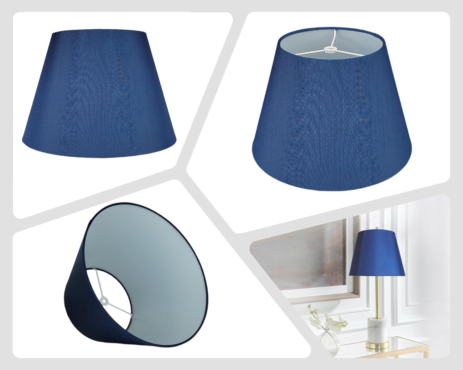 Royal Designs, Inc. Set of 2 Deep Empire Hardback Lamp Shade for Table Lamp, Silk Fabric, HB-646-13NBLU-2, 8 x 13 x 9 in (Top x Bottom x Height), Navy Blue, Includes Set of 2 Lamp Harp Holders