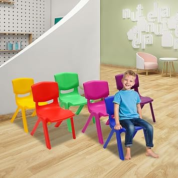 6 Pcs Stackable School Chairs Kids Plastic Stack Chairs Seating Height Classroom Chairs for Children Toddler Indoor Outdoor Home Playroom Daycare and Preschool Learning