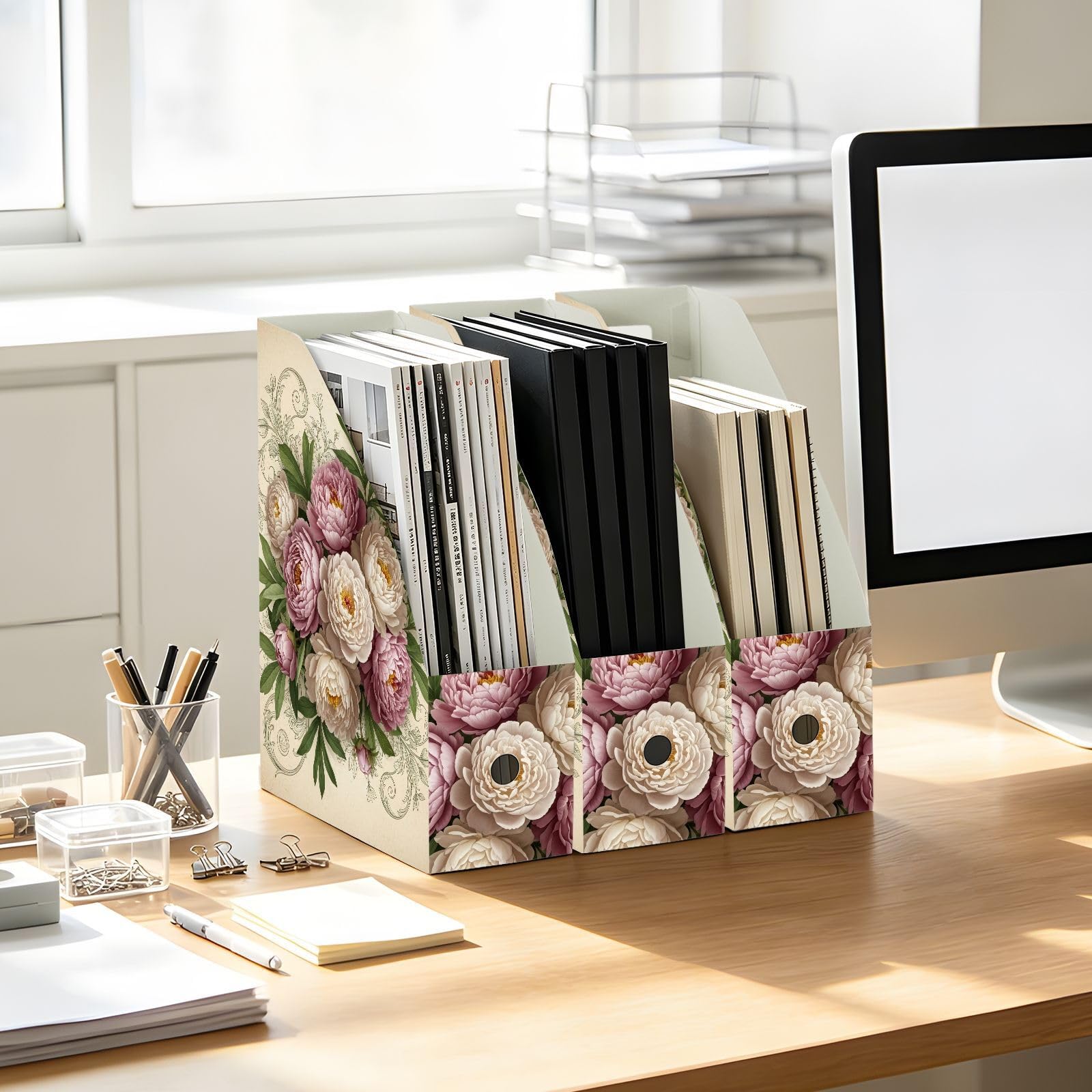 Zeitschriftensammler, Vintage-Stil, Blumenmuster, PP-Kunststoff, Rosa