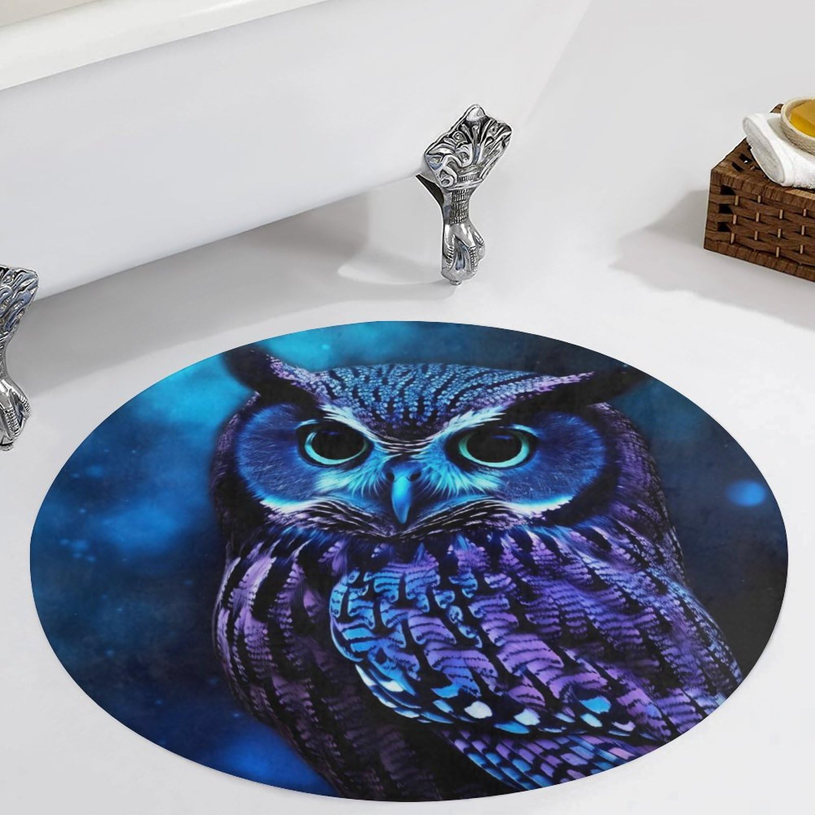 Tapis de bain hibou bleu doux et stable pour sécuriser la salle de bain