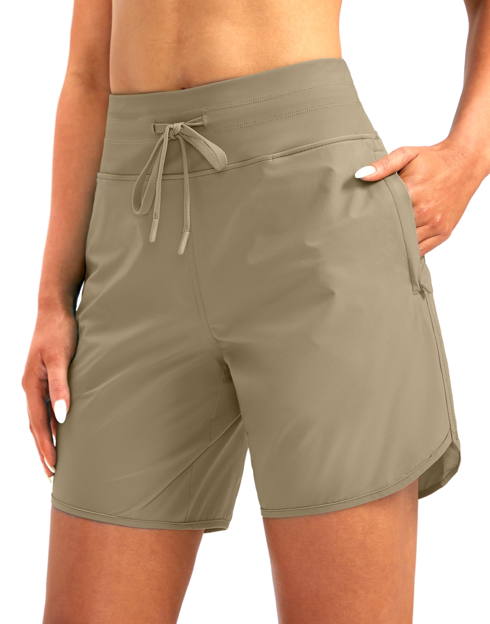 Women's 7" Quick Dry High Waisted Swim Board Shorts with Zipper Pockets UPF 50+ Beach Shorts for Women with Liner-image-20