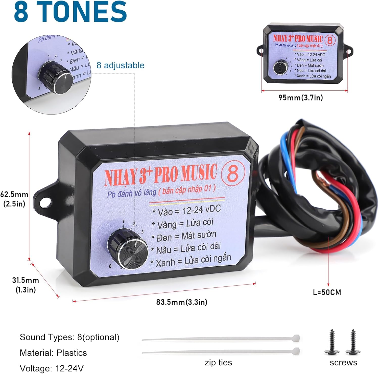 12V-24V 8 Sound and 12 Sound Musical Electronic Horn Controller 3+Pro Horn Speaker Sound Control Box Unit with Volume Switching(8 sound)