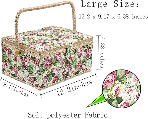 Vista 10 de Cesta de costura grande con accesorios, caja organizadora de costura para suministros de costura y herramientas de manualidades de bricolaje, regalo