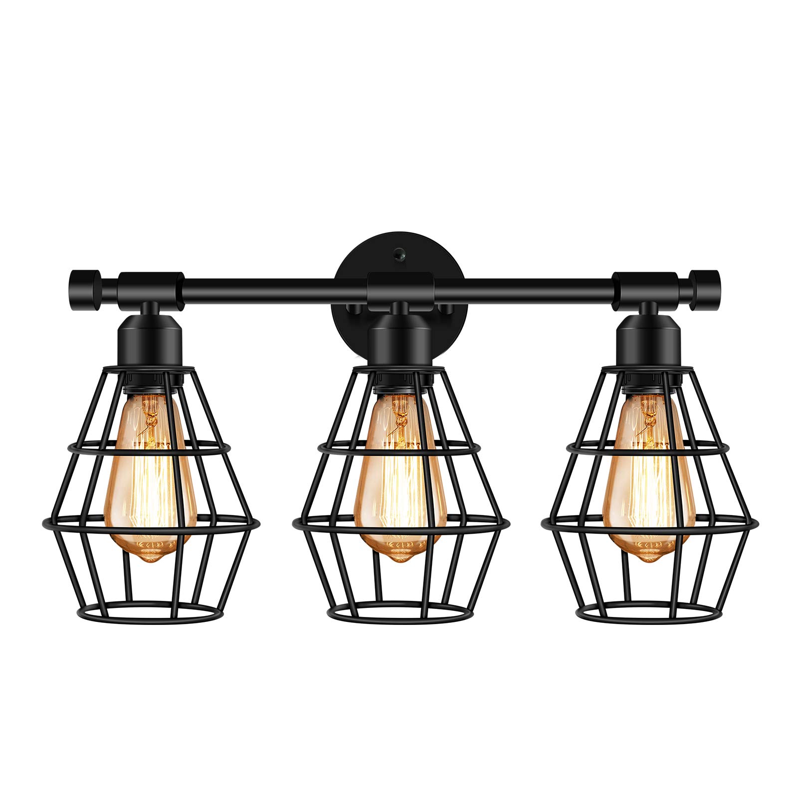 3Light Farmhouse Bathroom Vanity Light Fixtures, Black Industrial